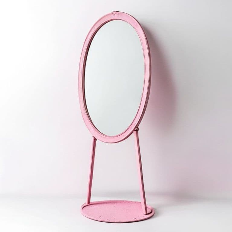 Miroir sur pied rose poudré Ø60